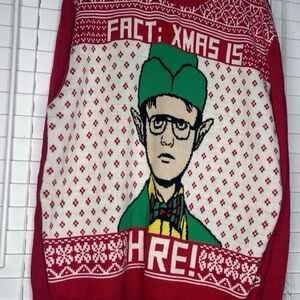 Red Christmas Sweater with Elf Design the office Dwight schrute